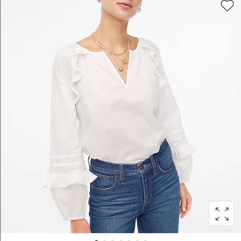 J. Crew White Ruffle Blouse Size Medium NWT